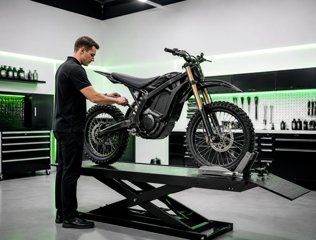 Technician repairing an electric bike in the Sunshine E-Ride workshop